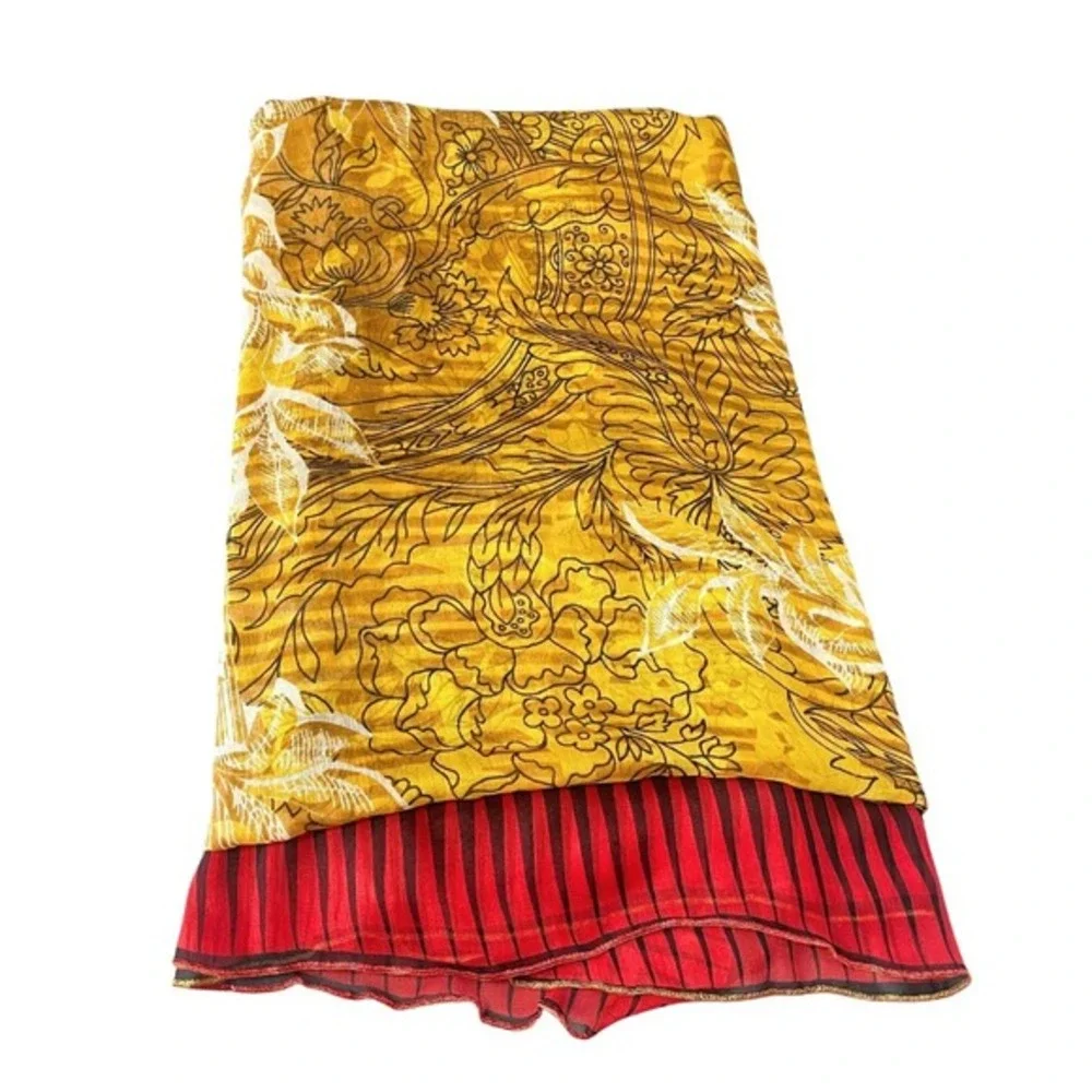 Vintage Style Floral Wrap Shawl Scarf Womens‎ OS Baroque Sheer Red Gold Black